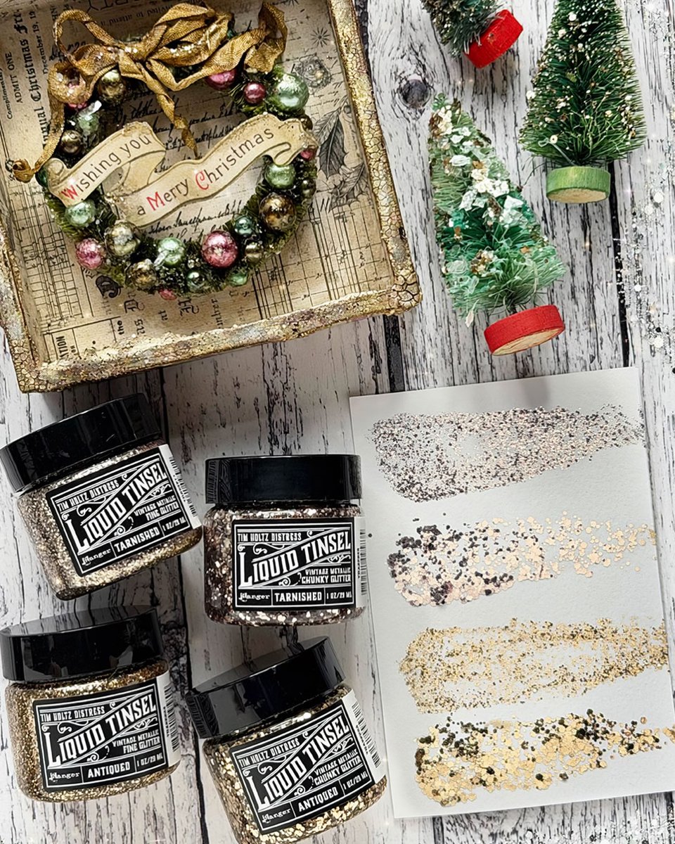 stampers_anon's tweet photo. ✨ Introducing NEW @tim_holtz Distress Liquid Tinsel! A vintage-inspired metallic glitter that provides a mess-free application + creates a unique nostalgic sparkle — available TODAY! 📺 Replay the live demo on https://t.co/SPG6ypKLFW

 #timholtz #stampersanonymous https://t.co/jmXSPwdloW