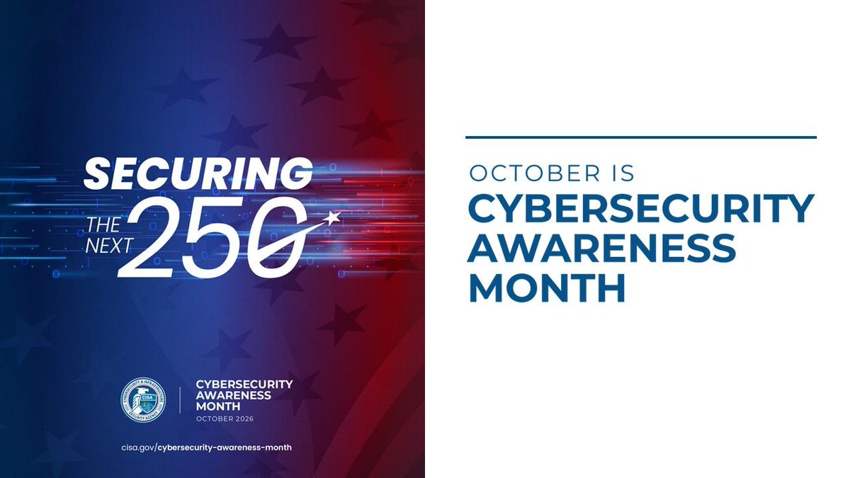 GoNIS_US's tweet photo. October is #CybersecurityAwarenessMonth  This year the theme is "Securing the Next 250". NIS is always proud to partner with CISA to raise awareness for the need of #cybersecurity. #reduce #replace #recover #securethenext250 #GoNIS https://t.co/qXjLDDxo6k