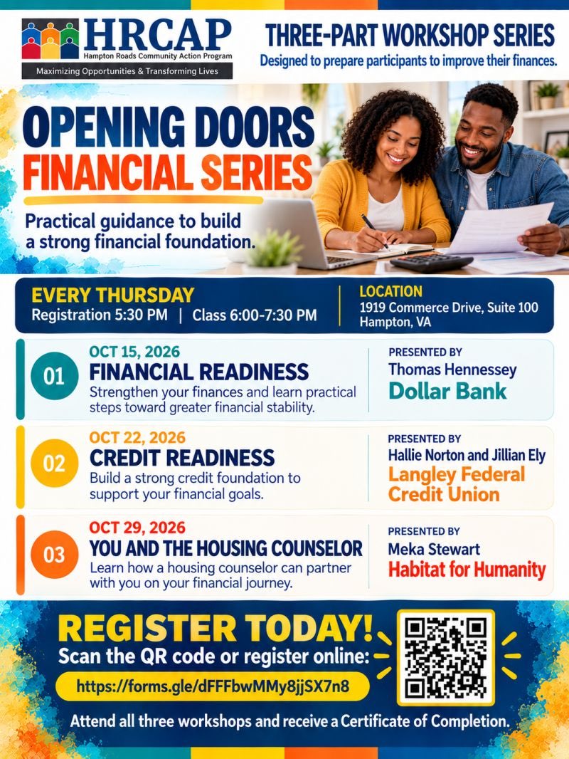 hrcap_official's tweet photo. Join HRCAP for three practical workshops featuring professionals from Dollar Bank, Langley Federal Credit Union, and Peninsula Habitat for Humanity.
Register today:
https://t.co/aKJa4idwk5
#HRCAP #OpeningDoors #FinancialReadiness #CreditReadiness https://t.co/WjNs3VohnI
