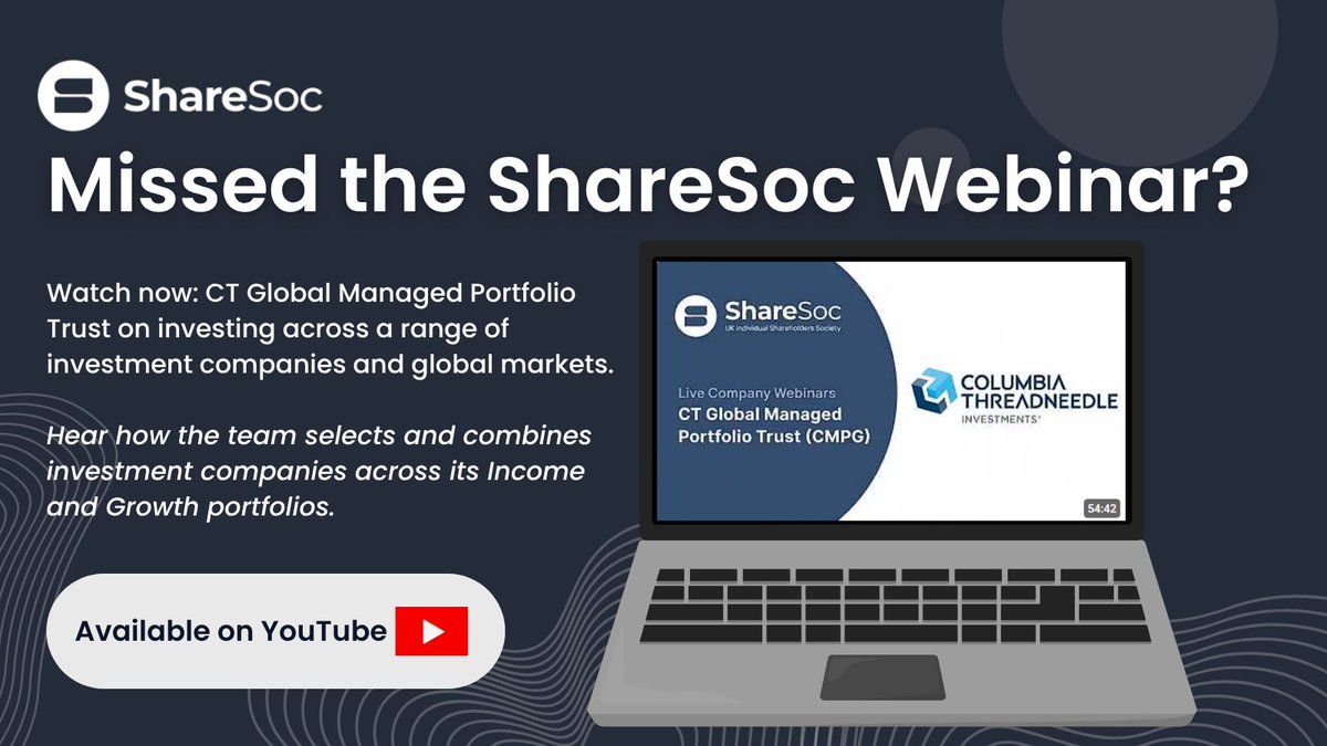 ShareSocUK's tweet photo. The recording of the ShareSoc webinar with CT Global Managed Portfolio Trust (CMPG) is now available. Adam Norris and Paul Green, Portfolio Managers at Columbia Threadneedle Investment Trusts, discuss the trust’s multi manager approach, investing across a range of investment companies and markets through its Income and Growth portfolios.
👉 Watch the recording here: https://t.co/FUQQSMmMlE