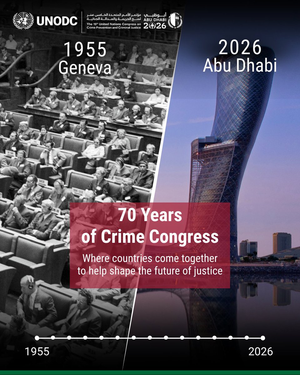 UNODCmexico's tweet photo. En 1955, ni la ciberdelincuencia ni la inteligencia artificial formaban parte de la agenda. 70 años después, el panorama delictivo es muy diferente.

El Congreso de la ONU sobre Prevención del Delito y Justicia Penal ayuda a los países a enfrentar los retos actuales y futuros. https://t.co/N5dZHDH3sh