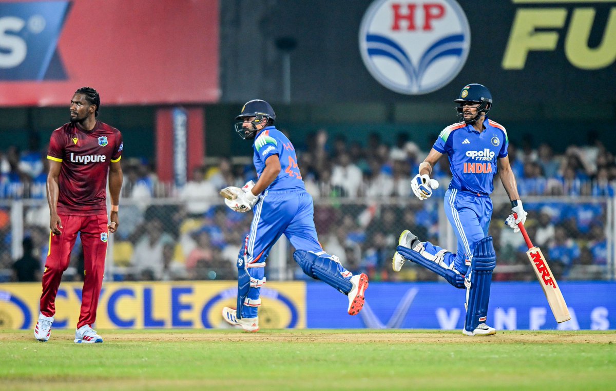 Indsamachar's tweet photo. India vs West Indies, 2nd ODI | India 406/2(43.3) beat West Indies 405-7(50) at Barsapara Cricket Stadium, Guwahati. https://t.co/KmadpJkct2