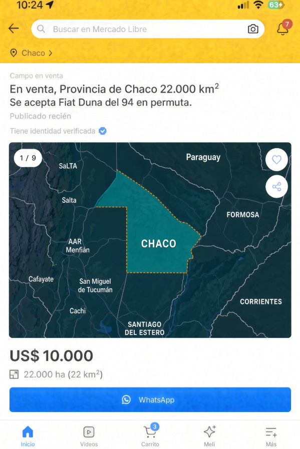 dosinaga2's tweet photo. No puede ser! el presidente Milei puso en venta la provincia de Chaco! hagan algo! https://t.co/iLXTMoxkyL