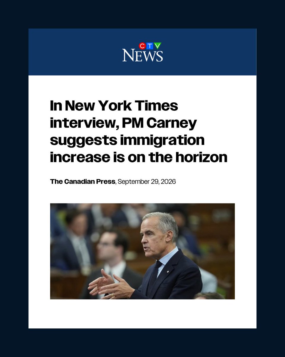 PierrePoilievre's tweet photo. Returning to mass Liberal immigration may win praise from foreign media, but will cause shortages in housing, health care, and jobs here at home.

The Prime Minister should spend less time seeking global awards and praise and more time getting real results for real people: saving money and jobs, making streets safe, fixing immigration, and putting Canada first: https://t.co/1J7bTyaR6S