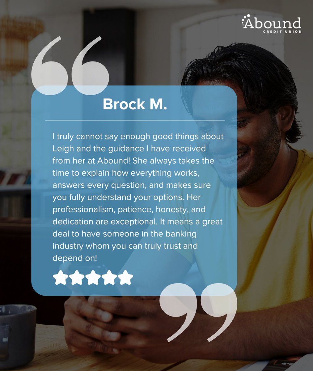 AboundCU's tweet photo. Don't take it from us, here's what one of our members had to say. Learn more about being a part of Abound! 💜 https://t.co/jp06FAGtXe