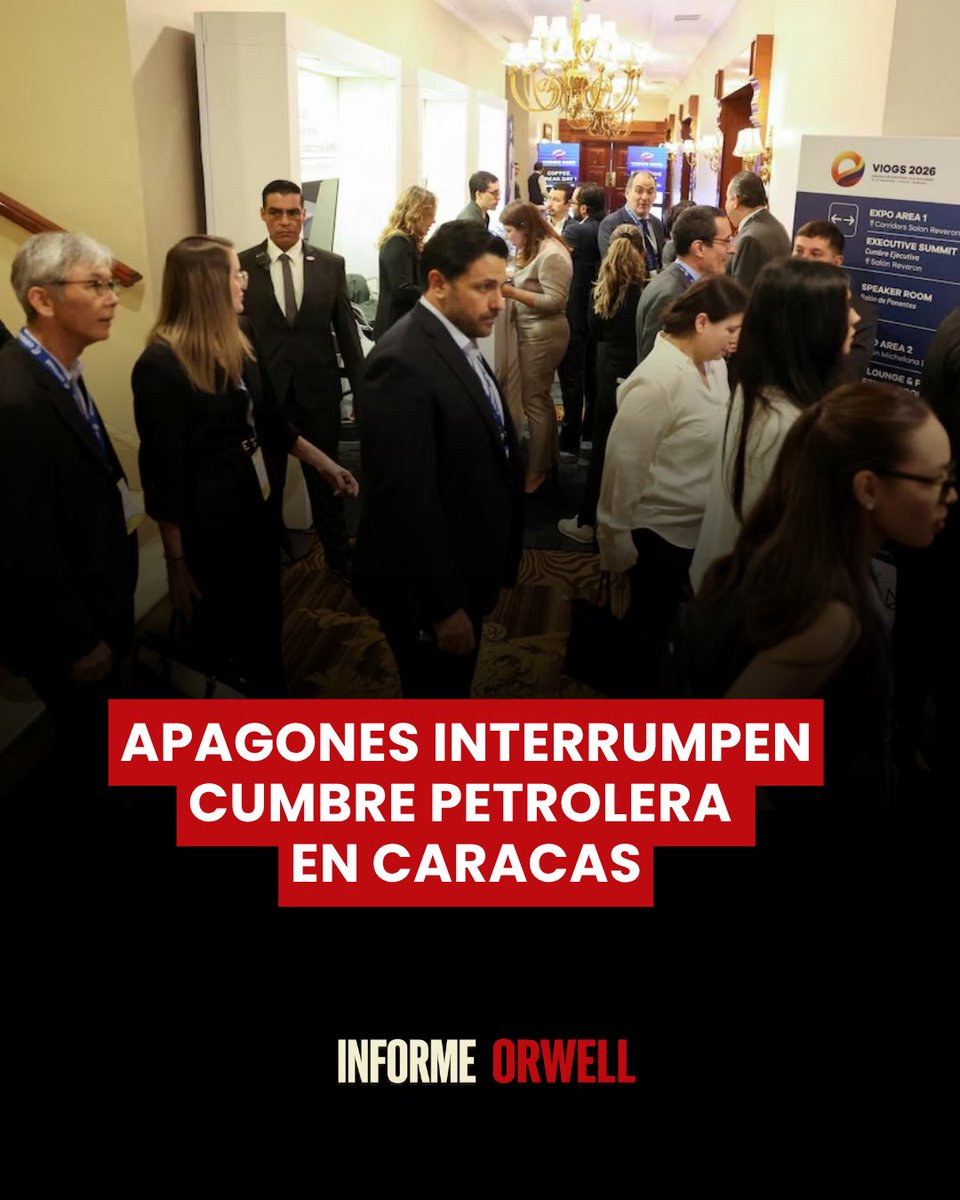 InformeOrwell's tweet photo. 🚨🇻🇪 | La crisis eléctrica venezolana se hizo sentir en plena cumbre internacional de petróleo y gas en Caracas. Dos cortes de electricidad dejaron a oscuras por segundos el salón del Hotel Marriott, lleno de ejecutivos del sector, pese a contar con una planta eléctrica de respaldo.

El episodio ocurrió durante el Venezuela International Oil and Gas Summit, un evento con entradas de $2.950 agotadas y enfocado en atraer nuevas inversiones extranjeras.
