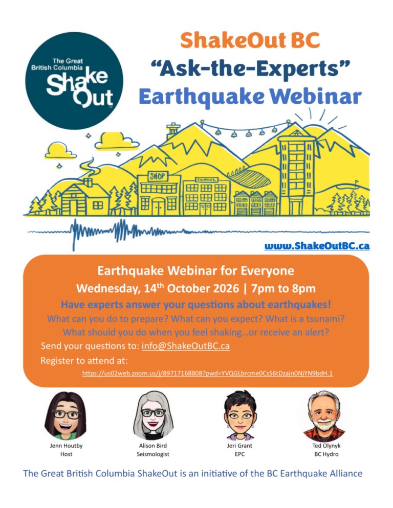 PreparedBC's tweet photo. Learn how to stay safe during an earthquake.

Join @ShakeOutBC for a free online earthquake preparedness webinar Wed, Oct 14 at 7 pm.

Register: https://t.co/Dj1HRunwbU https://t.co/yHIs2oCyp0