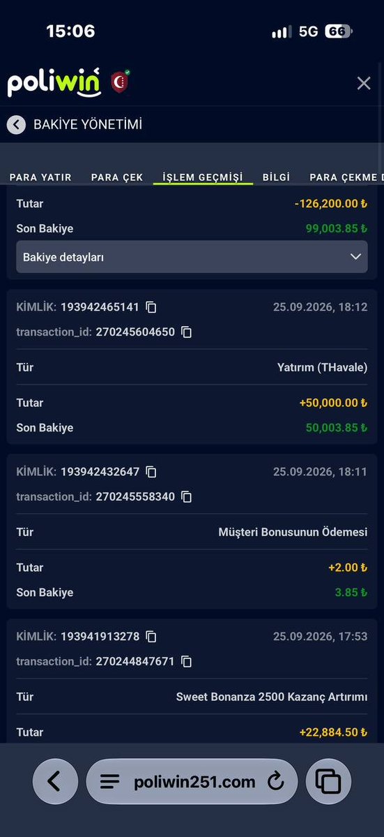 sitelerifsa1's tweet photo. Gelen şikayet mesajı ‼️ 

🚨 #POLİWİN’DE 1 MİLYON TL BAKİYEM YOK EDİLDİ‼️

#POLİWİN DOLANDIRICIDIR ‼️‼️

Kullanıcı adım Wonn61.

26.09.2026 saat 00:20’de 1.000.000 TL bakiyeye ulaştım, ekran görüntüsünü alıp uyudum.

Sabah hesabıma giremedim. Canlı destek beni oyaladı. Sonunda girdiğimde bakiye sıfırdı!

Oyun geçmişinde 900.000 TL “Düzeltim” işlemi gördüm. İşlem saatleri, beni canlı destekte oyaladıkları saatlerle örtüşüyor.

Bana Referans olan kişi  site ile  anlaşıyor  komisyon karşılığında bakiyemi  sıfırlatıyor. 

Paramı sorunca her yerden engellendim.

#Poliwin