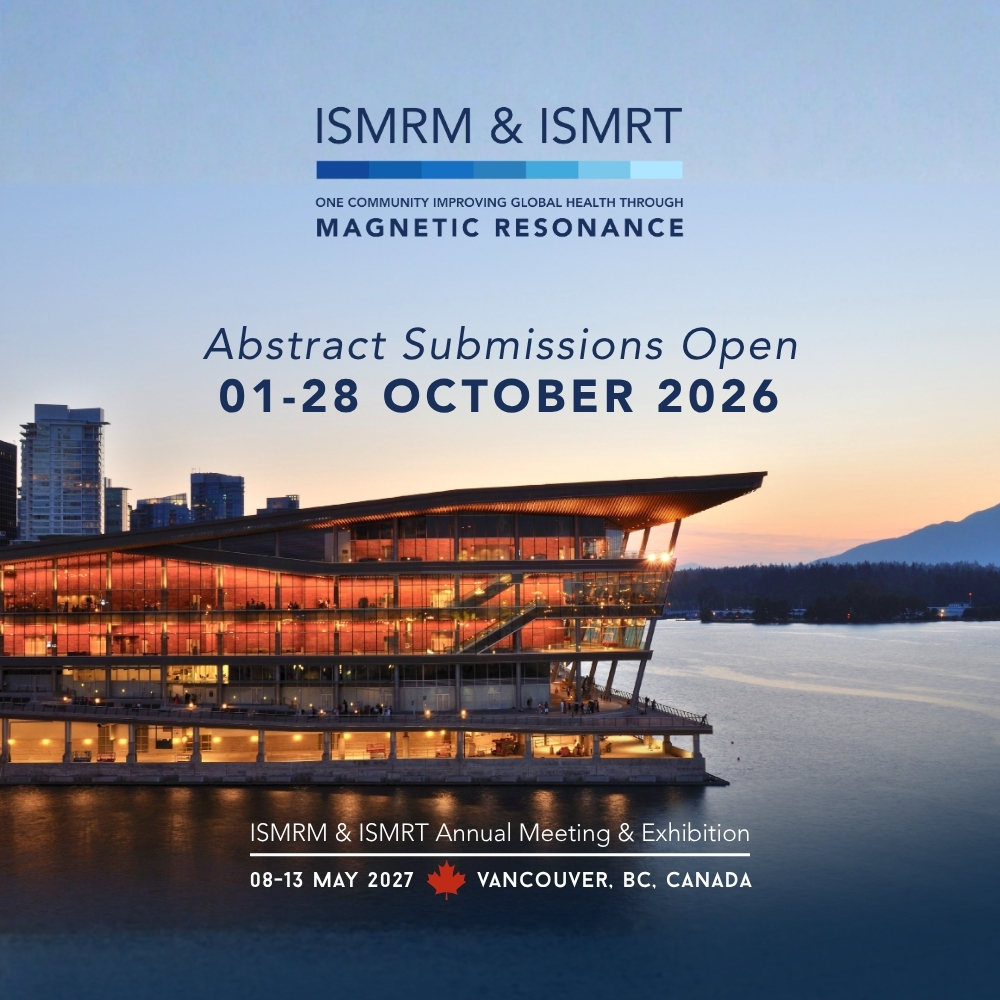 ISMRT_ISMRM's tweet photo. Abstract submissions open TOMORROW!
Get ready to submit your work for the 2027 ISMRM & ISMRT Annual Meeting in Vancouver:
https://t.co/806Ub3gDAT
Submission Window: 01-28 October 2026
#ISMRM2027 #ISMRT2027 #MRI #MagneticResonance #Radiology #Research #CallForAbstracts #Vancouver https://t.co/jlNNsAHEOX
