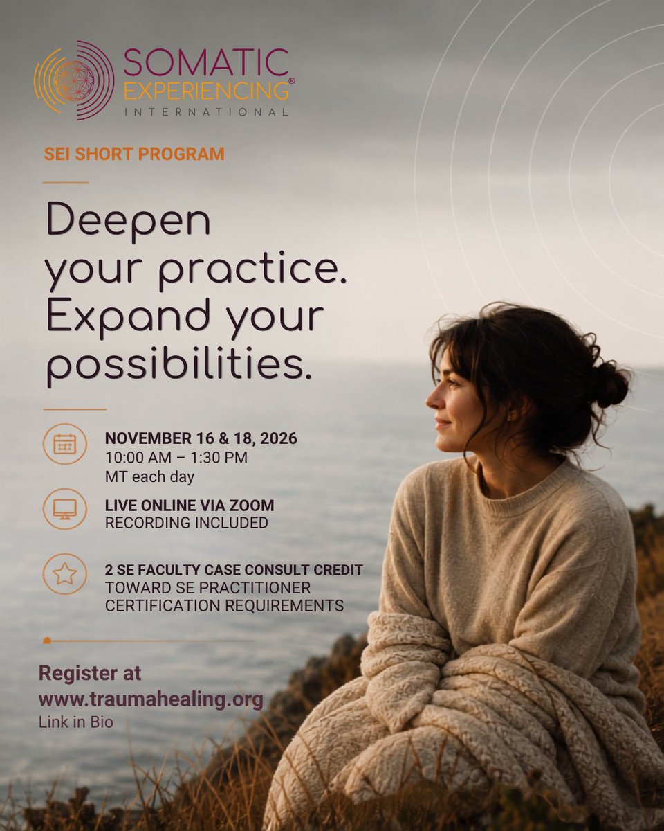 Somatic_Exp_Int's tweet photo. Register through the link in our bio or visit:
https://t.co/zcBUzp88Rp
#SomaticExperiencing #SomaticTherapy #TraumaHealing #SomaticExperiencingInternational https://t.co/JF1ldtU5ql