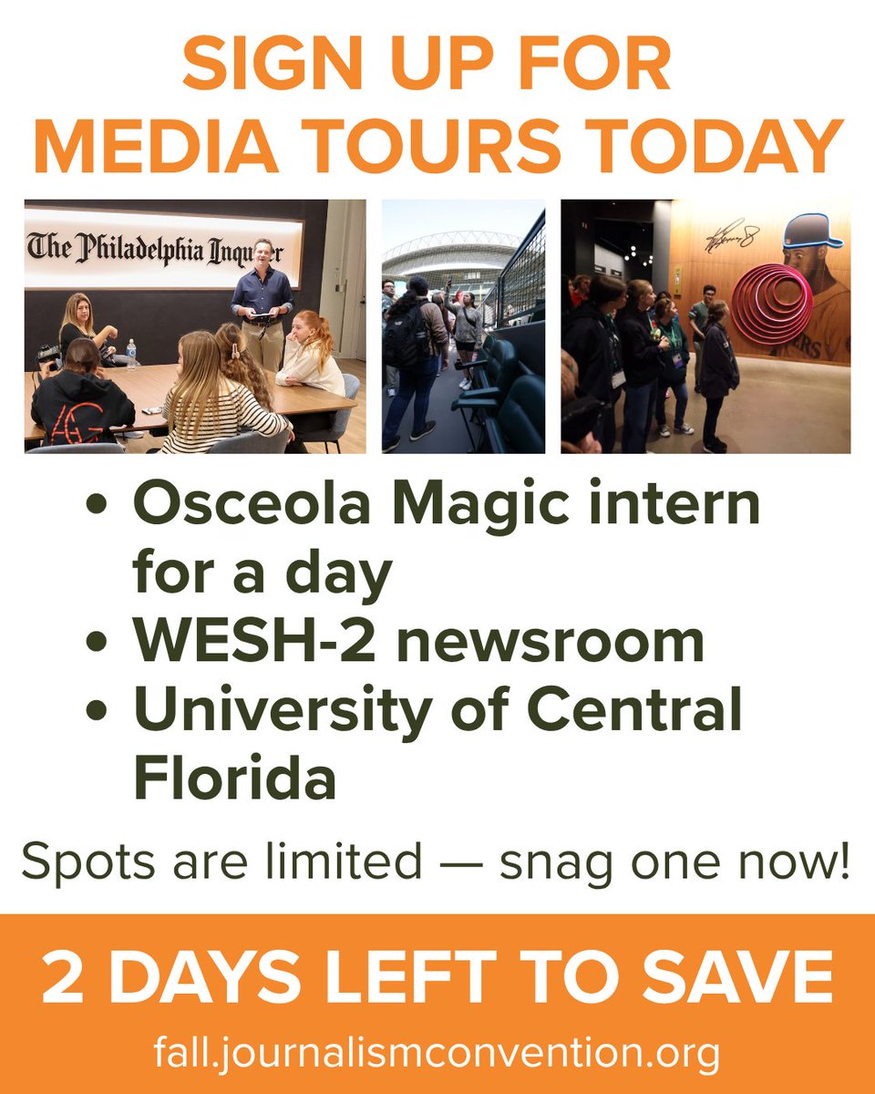 NSPA's tweet photo. We know you aren’t coming to Florida to spend all your time in a hotel, so get out and see some sights on Thursday with a media tour!
Special thank you to Jostens for organizing the Osceola Magic experience. 

Two days left to save ✌️: https://t.co/0iWIKslBvv https://t.co/pOk2ew4UFf