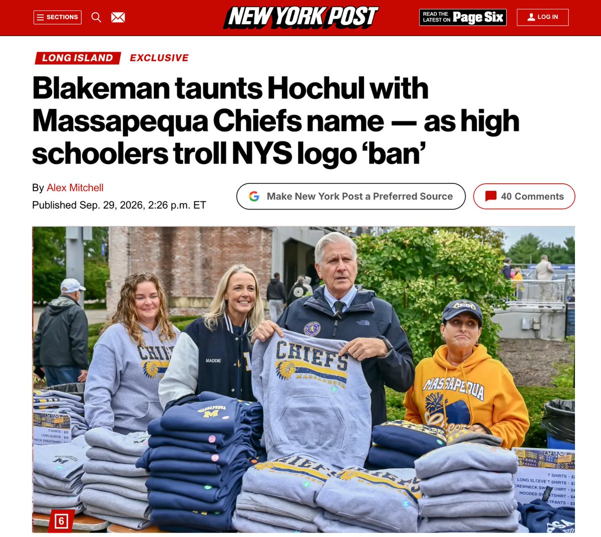 NassauExec's tweet photo. Once a Chief, always a Chief.

I’m proud to stand with Massapequa’s students, parents, and alumni. Kathy Hochul’s administration is threatening school funding over a team name while families struggle with high taxes and soaring bills.

Our schools should be focused on educating students. As Governor, I’ll fight to protect local communities’ voice and put students first.

Go Chiefs!