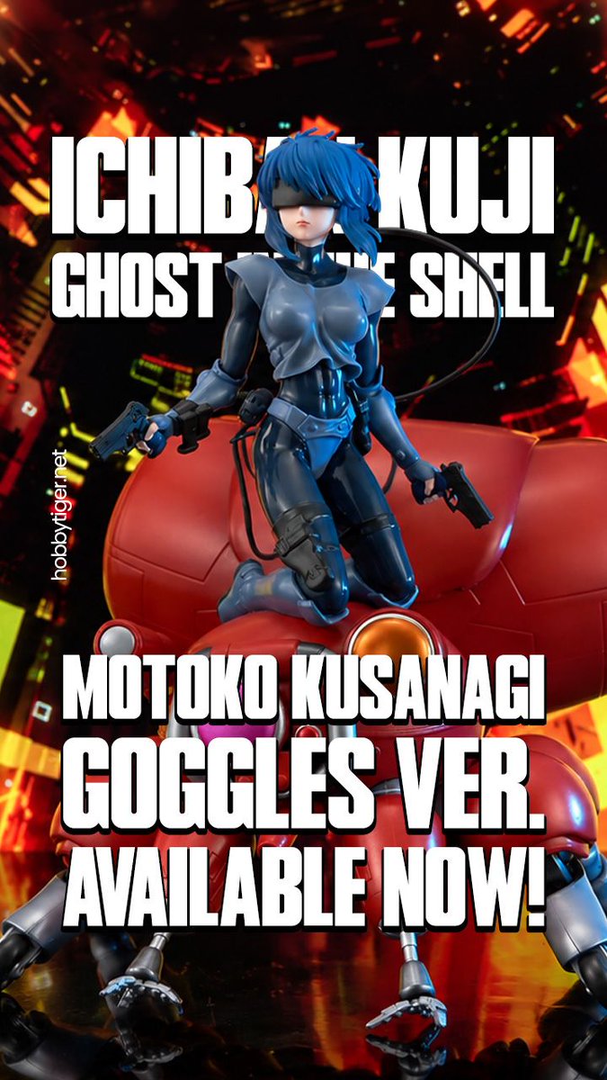HobbyTigerJapan's tweet photo. The Major Goes Dark! Motoko Kusanagi takes position atop the red Fuchikoma in this striking Ghost in the Shell Ichiban Kuji A Prize. Available now at HobbyTiger, ready to ship directly from Japan. 🚀 https://t.co/jNsO7nE9Fw