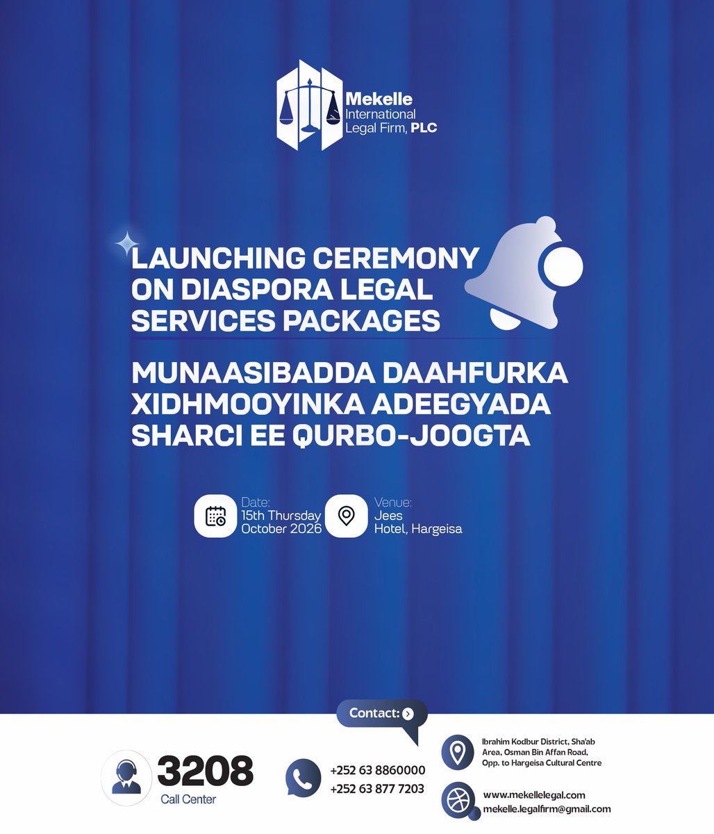 mekelle2025's tweet photo. COMING SOON | 15 OCTOBER 2026 | DIASPORA LEGAL SERVICES PACKAGES

Stay legally connected to home with greater convenience, confidence &amp; peace of mind.

📅 15 October 2026
🔔 Save the date. Follow us for the launch. https://t.co/BdIosDDgFM