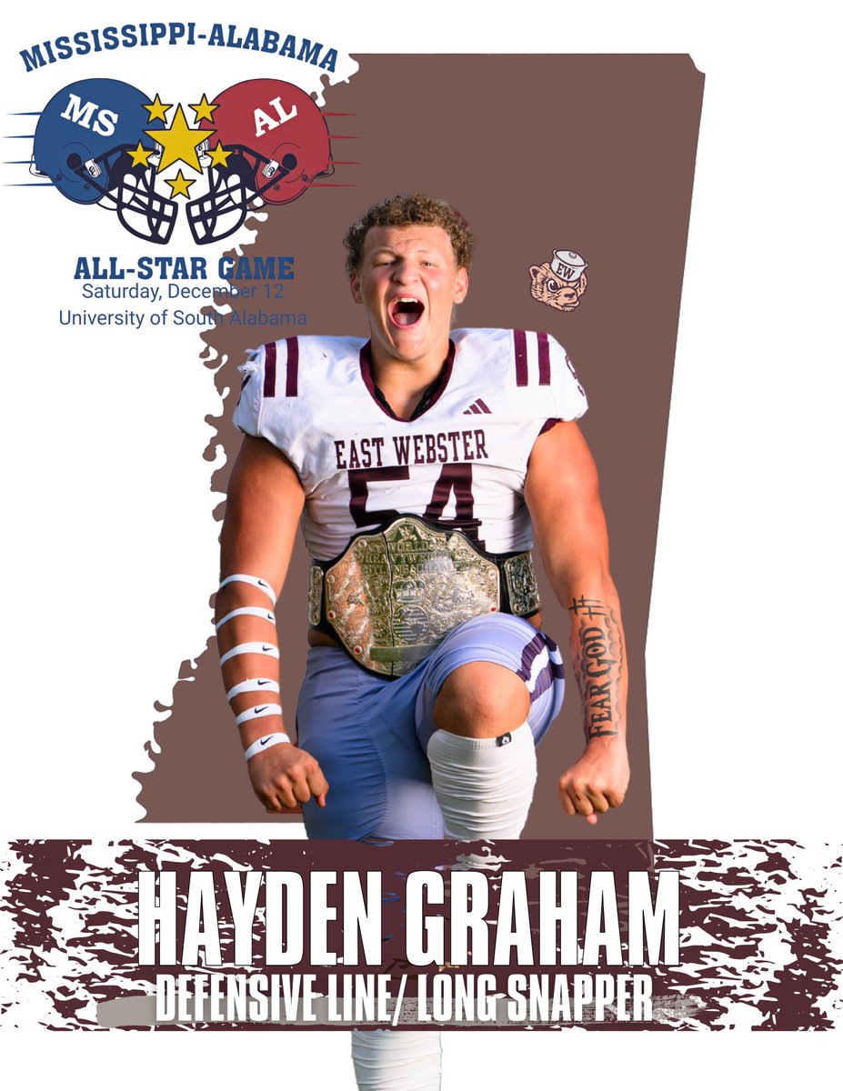 EWHS's tweet photo. 🏈 CONGRATULATIONS to Hayden Graham on his selection to the Mississippi-Alabama All-Star Game! 🏈 @TMobile #entry #fn5gl https://t.co/wFmDtDLgyW