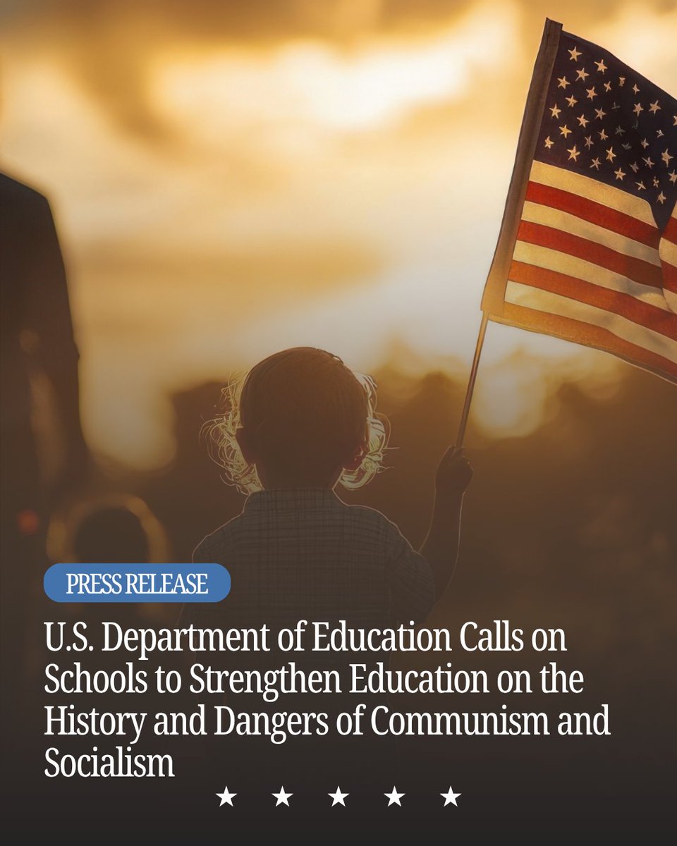 usedgov's tweet photo. Today, @EDSecMcMahon called on schools across the nation to strengthen instruction on the history and human toll of communism and socialism. 

It is imperative that the next generation understands the principles of liberty that underpin America’s constitutional system. https://t.co/IPvvkgLBUm