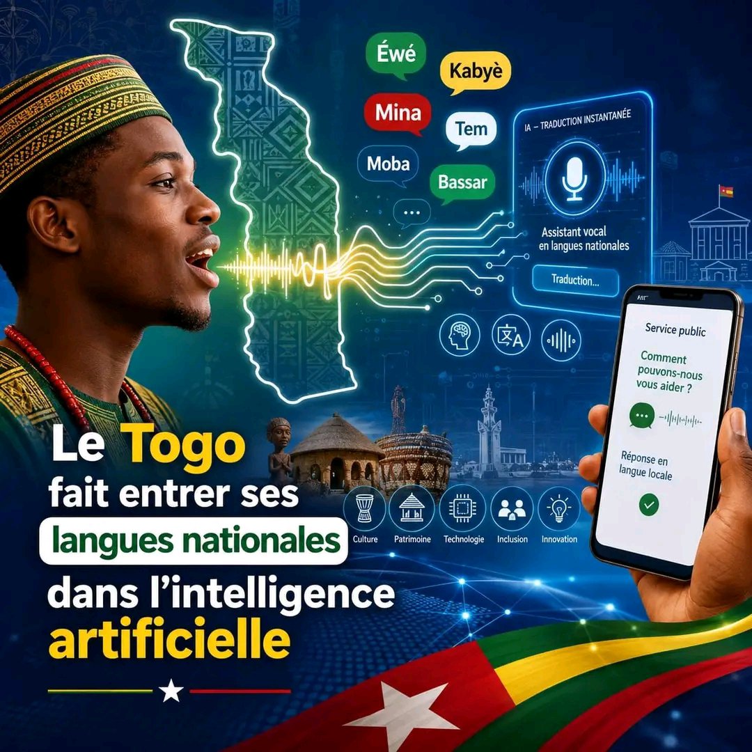 LegalistMagnani's tweet photo. 🇹🇬 Et si l’IA parlait enfin les langues du Togo ?

« Voix du Togo » est en phase de test avec l’éwé, le kabiyè et le moba. À terme, cette innovation pourrait rapprocher les services publics des citoyens en leur parlant dans leur propre langue.

#Togo #IA #LanguesTogolaises https://t.co/g1unNb2Rbr