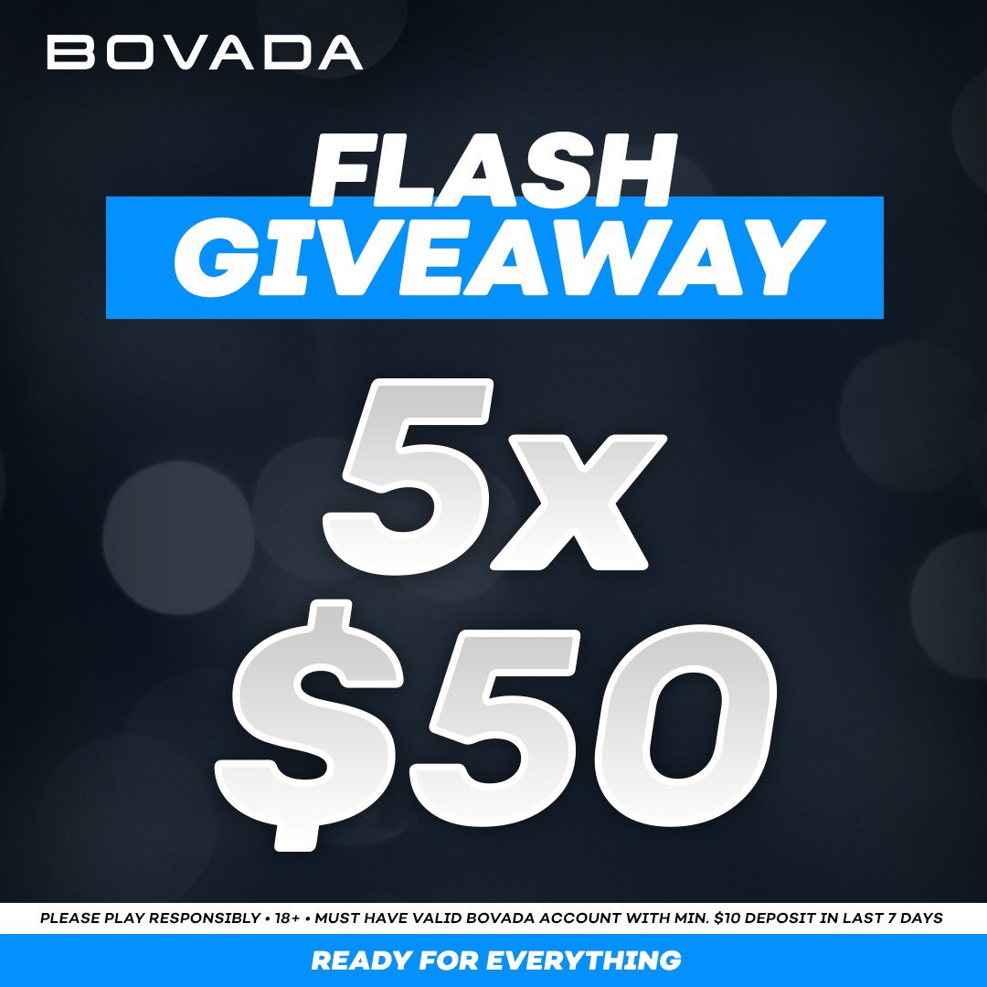 Bovada_Casino's tweet photo. 🚨 5x$50 Flash Giveaway 🚨

To enter:
- 🔁 + Follow @Bovada_Casino 
- Drop a 🎰 in the comments

5 winners will be posted TODAY at 6PM ET! ⏳

Terms: https://t.co/v8I4mHgnI4 https://t.co/YT05F1WEUv
