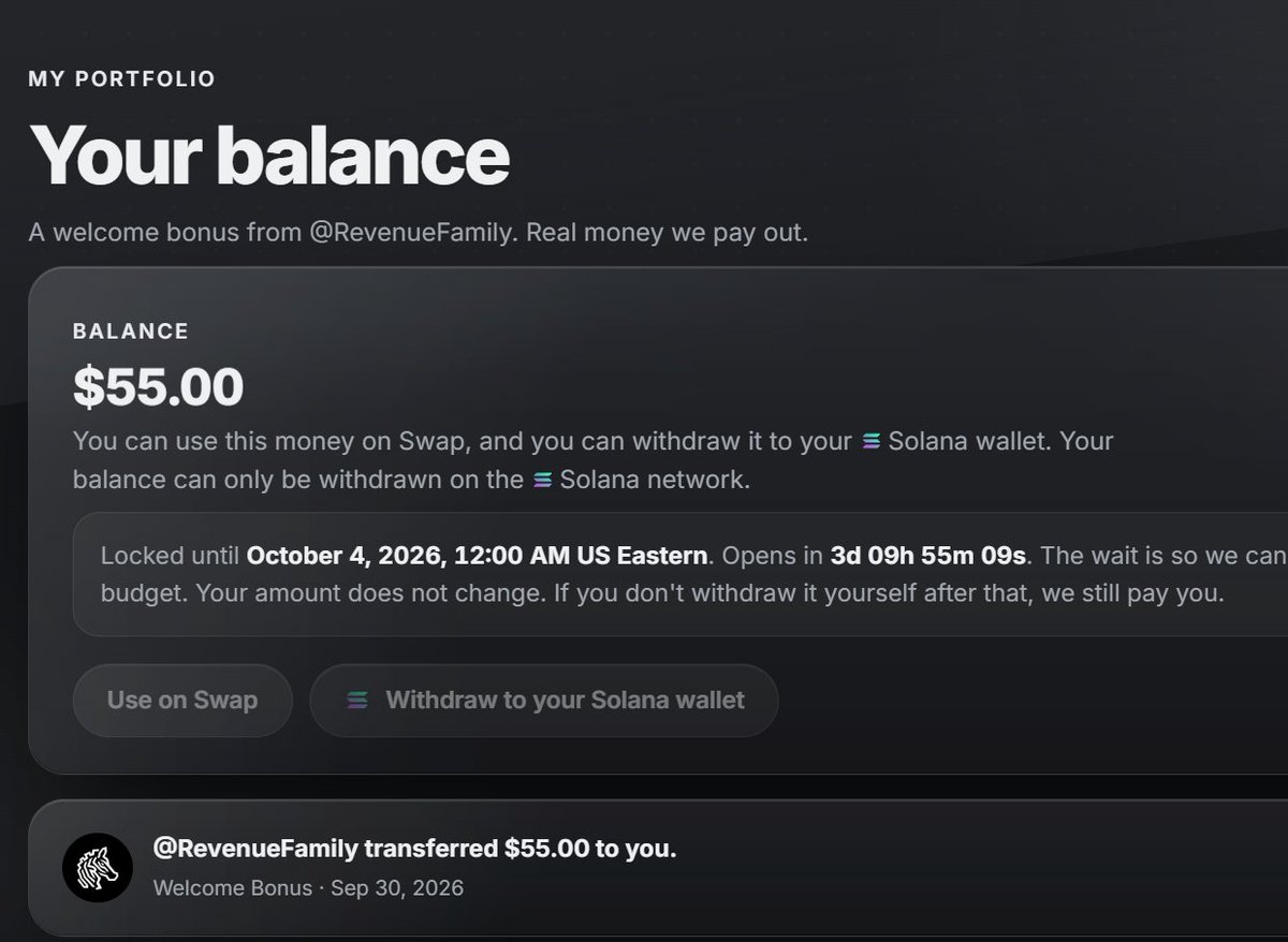Gautamguptagg's tweet photo. Free $30–$600 for 2 minutes of work by @RevenueFamily 

Found this today. You can potentially get up to $600 by completing a few social tasks.

Steps:

1. Open the link → Connect your X account: https://t.co/f0v4aRVwJP
2. Complete all the social tasks
3. You may receive up to $600 ( mostly users recieving $30-$60) Withdrawal is reportedly available on October 4, with no KYC.

⚠️ Important: They can remove the signup bonus at any time, and there’s no guarantee that the withdrawal will actually work. But it only takes 2 minutes, so it’s worth trying. You can try it with all your X accounts.