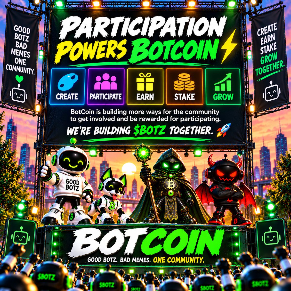 GoodBotBadMemes's tweet photo. 🤖 Participation Powers BotCoin

Create 🎨 Participate 🤝 Earn 💰 Stake 🔒 Grow 📈

Every member of the community can play a part in building what comes next.

We’re building solana:8hbHUy1JhEKE6SK595ZNKAnNkoJ45gwkR2qskooupump  together. 🚀 https://t.co/0RnTXZPYOa
