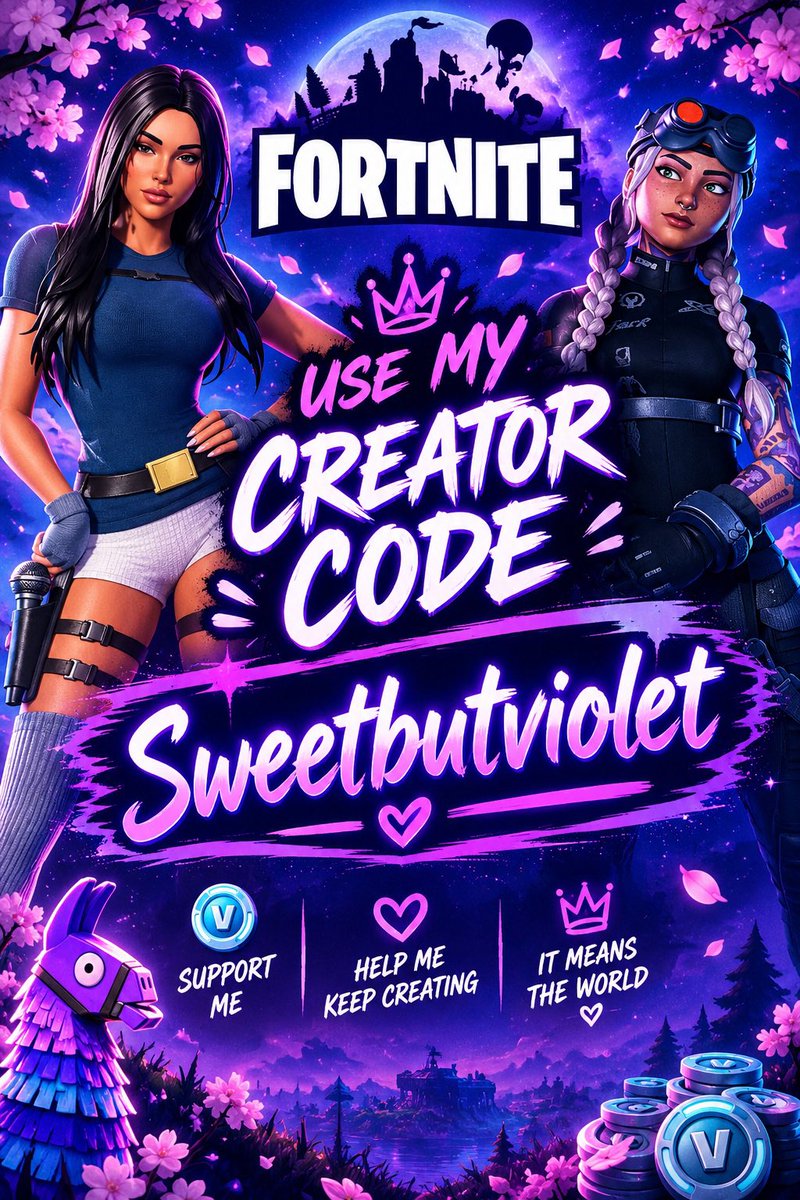 violetvexttv's tweet photo. My Fortnite creator code don’t forget to add it ❤️❤️ #Fortniteㅤㅤ #twitch #smallstreamer #creatorcode https://t.co/v5m1GabzRv
