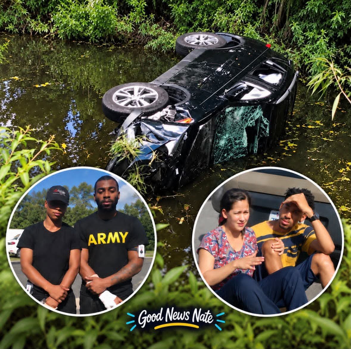 DOGEQEEN's tweet photo. A couple and their newborn baby were sideswiped in their SUV, thrown off the road and flipped into a ditch.

Then water started pouring in while they were trapped upside down. The father curled around his baby girl, trying to protect her.

Aaron Allen and his sister Jolisa were driving directly behind them. They pulled over instantly and sprinted into the water.

Aaron tried breaking the windows, but nothing worked. With the water rising, the siblings realized they had to move the SUV itself.

Together, they somehow pushed the overturned vehicle back onto its side.

Aaron wrapped his T-shirt around his fist and smashed through the windshield until it finally broke. The glass tore into his arm, but he kept going.

The newborn was handed out first, then Aaron and Jolisa helped both parents escape.

All three survived with only minor injuries.

Aaron later said he simply did what he hoped someone else would do for his own family.

Aaron and Jolisa saved that family’s life. So let’s give them the recognition they deserve.