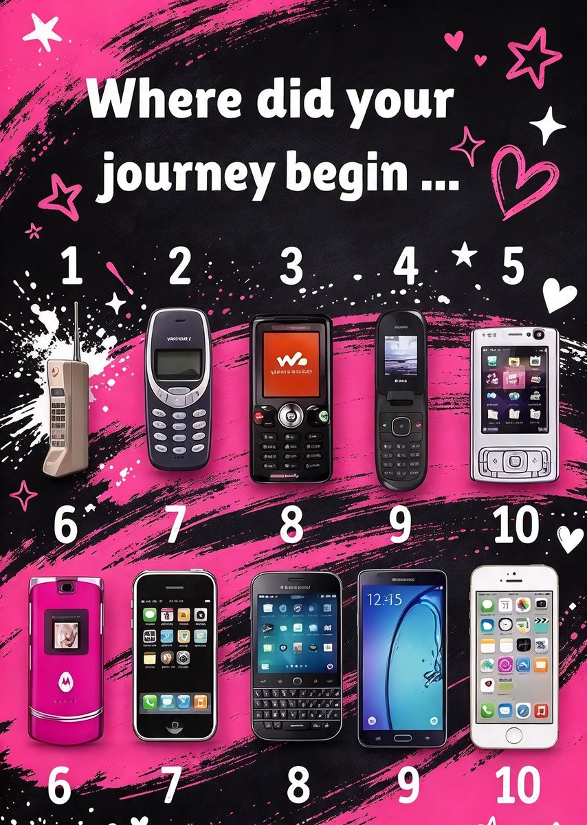 brittneys_deals's tweet photo. Where did your journey begin… 📱
 
From the very first brick phone to the smartphone in your hand today. What was YOUR first phone?
 
Drop its number below 👇
1️⃣ 2️⃣ 3️⃣ 4️⃣ 5️⃣
6️⃣ 7️⃣ 8️⃣ 9️⃣ 🔟
 
Let’s see how far we’ve come! 🚀
 
#PhoneJourney #Nostalgia #TechEvolution #FirstPhone #MobileHistory #Throwback #TechNostalgia #WhereItAllBegan