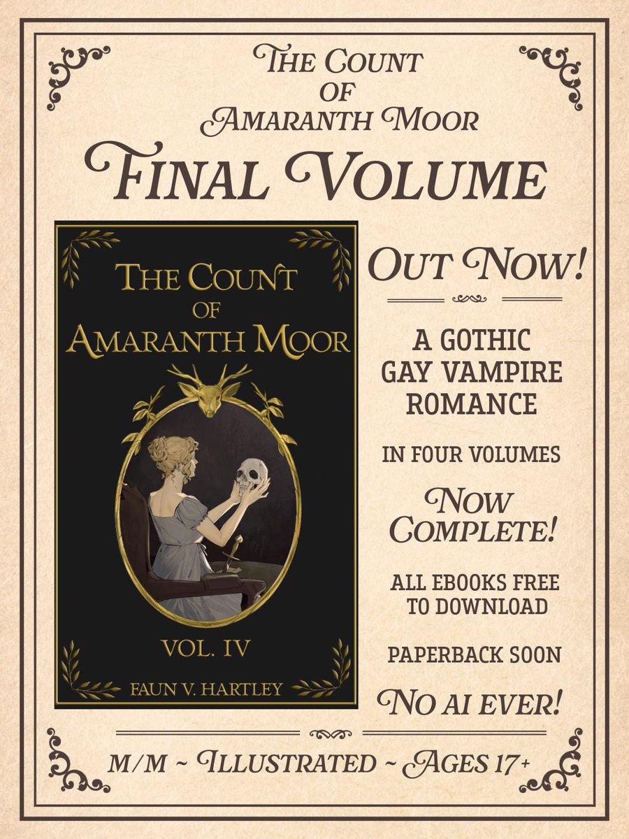 amaranthmoor's tweet photo. 🩸THE FINAL VOLUME – OUT NOW!!!🩸
🕯️The Count of Amaranth Moor: Vol. 4🕯️

🥀M/M gothic vampire romance, regency era, 17+
🥀FREE to download, also available to purchase (paperback soon!)
🗡️Info &amp; Links below: https://t.co/cSS2g8Ptlh