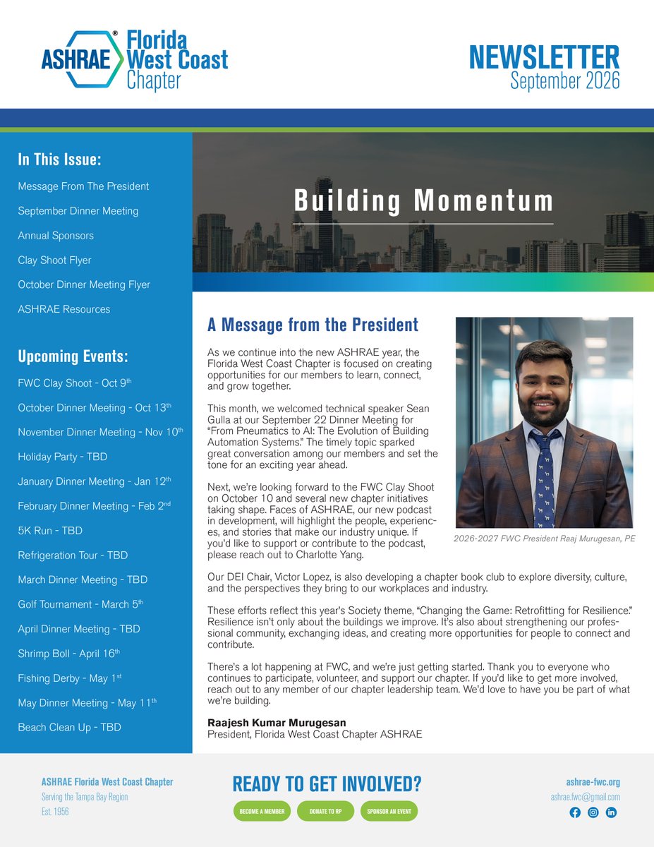 ashraefwc's tweet photo. Our September FWC ASHRAE Newsletter is here!
Read the September Newsletter: https://t.co/hzY0YXi4IY
@ashraenews
#myASHRAE #FloridaWestCoastASHRAE #HVACR #Engineering https://t.co/SOVQr8RArd