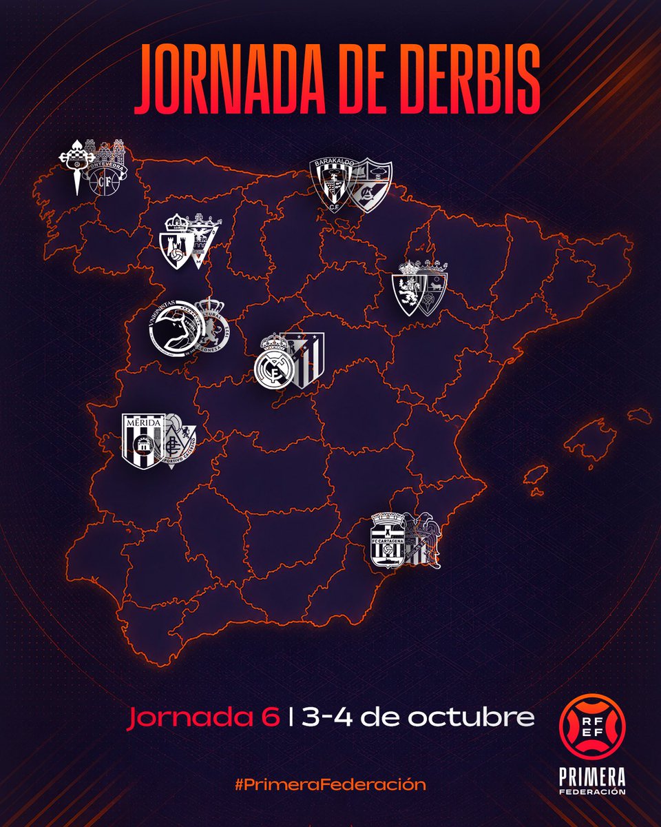 Primera_RFEF's tweet photo. 🔥 ¡𝗝𝗢𝗥𝗡𝗔𝗗𝗔 𝗗𝗘 𝗗𝗘𝗥𝗕𝗜𝗦! 🔥

🔜 La jornada 6 contará con hasta 𝗼𝗰𝗵𝗼 𝗱𝗲𝗿𝗯𝗶𝘀 en #PrimeraFederación. https://t.co/qg4QHMJZgM