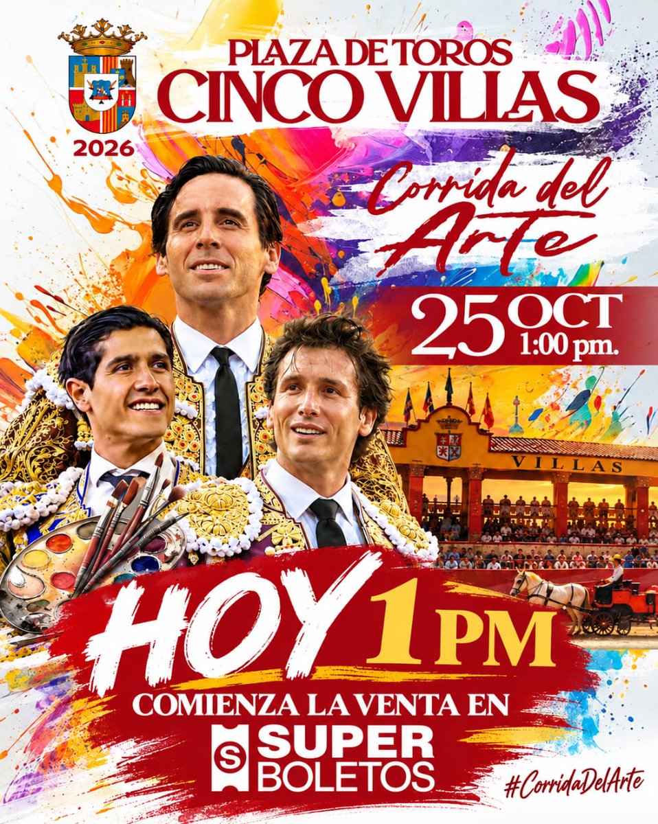 SuperboletosMx's tweet photo. Sé parte de la Corrida del Arte en la Plaza de Toros Cinco Villas. 🐂

📅 25 de octubre 1 pm

🎟️ Boletos a la venta en https://t.co/zpEGsea3g6 https://t.co/CX53ku1aqE