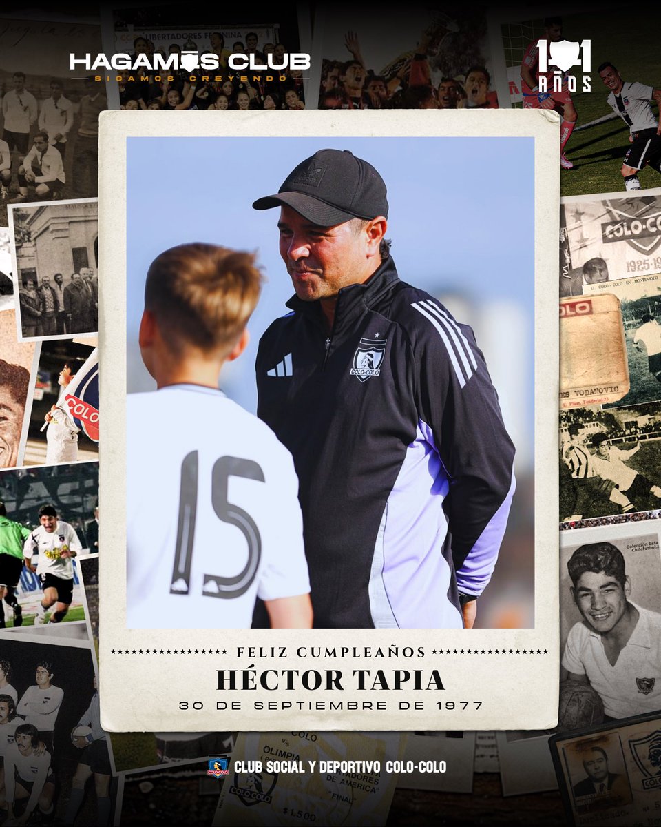 CSDColoColo's tweet photo. ¡𝐄𝐥 𝐜𝐮𝐦𝐩𝐥𝐞𝐚𝐧̃𝐨𝐬 𝐝𝐞 𝐮𝐧 𝐟𝐨𝐫𝐦𝐚𝐝𝐨 𝐞𝐧 𝐌𝐚𝐜𝐮𝐥! 🥳🤟🏽

Hoy saludamos a Héctor Tapia en el día de su cumpleaños. “Tito” logró títulos como jugador y entrenador en el Cacique 🏳️🏴

Como delantero albo, conquistó dos Copas Chile y tres Torneos Nacionales. Mientras que, en 2014, dirigió al Cacique para conquistar la tan anhelada estrella 30 🏆

Actualmente, cumple un rol fundamental en nuestras divisiones formativas, desempeñándose como jefe de las categorías menores de nuestro Club 👏🏽

¡Un gran abrazo, Héctor querido! 🖤🤍