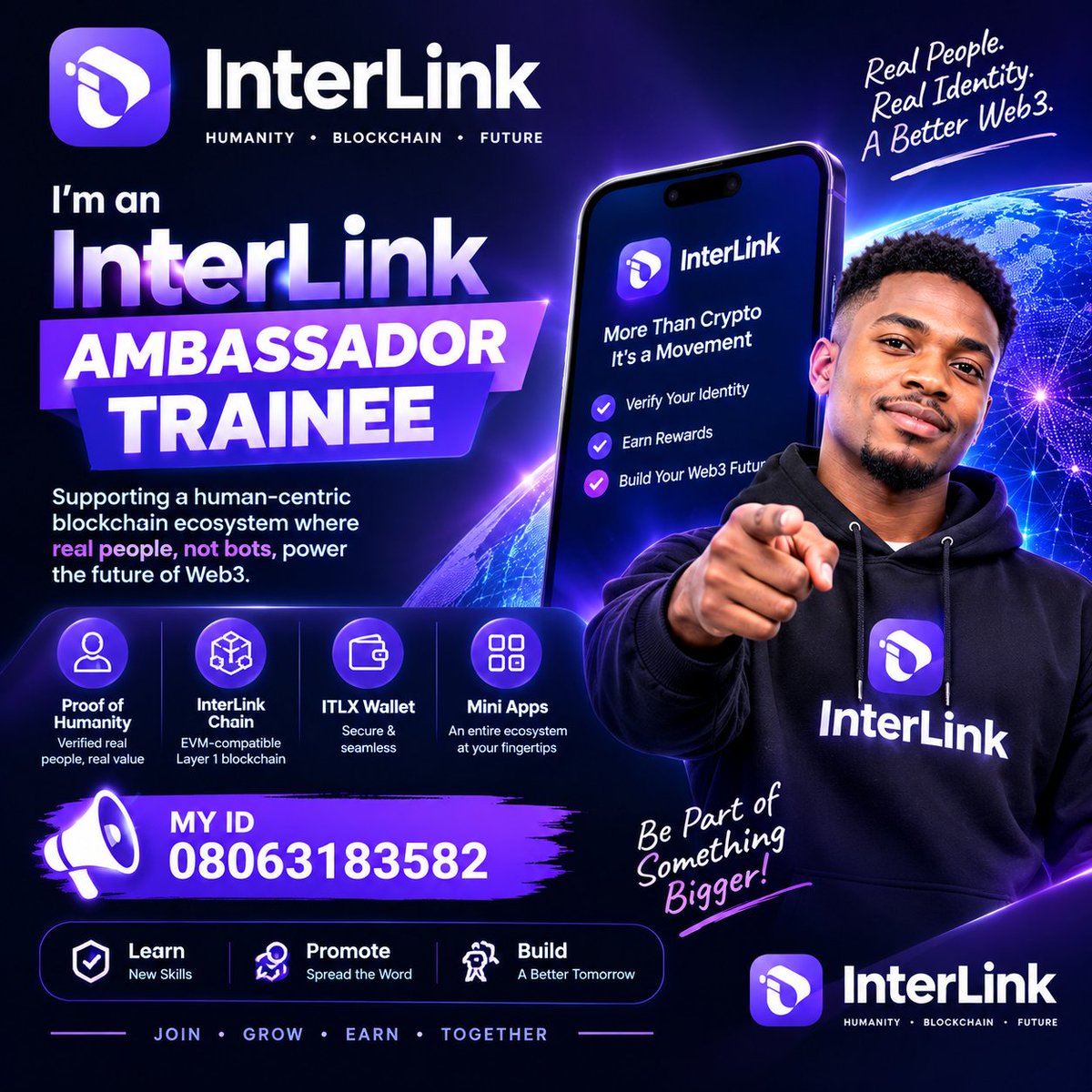 Barrister1982's tweet photo. 🚀 Proud to be an InterLink Ambassador Trainee!

Building awareness around a human-centric Web3 ecosystem where people, identity &amp; blockchain come together.

🌐 Learn • Promote • Build
🆔 ID: 08063183582

#InterLink #ITL#ITLG#ITLX https://t.co/azjVvsO6du
