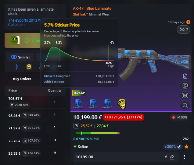 Serious_CS's tweet photo. @csfloatcom not really usable for katos tho. according to float, 5.700€ would be fair for a 3x TT holo... or 2.700€ for the Fire&amp;Ice, yeah idk... maybe more data can fix that https://t.co/MkoPhrB85V