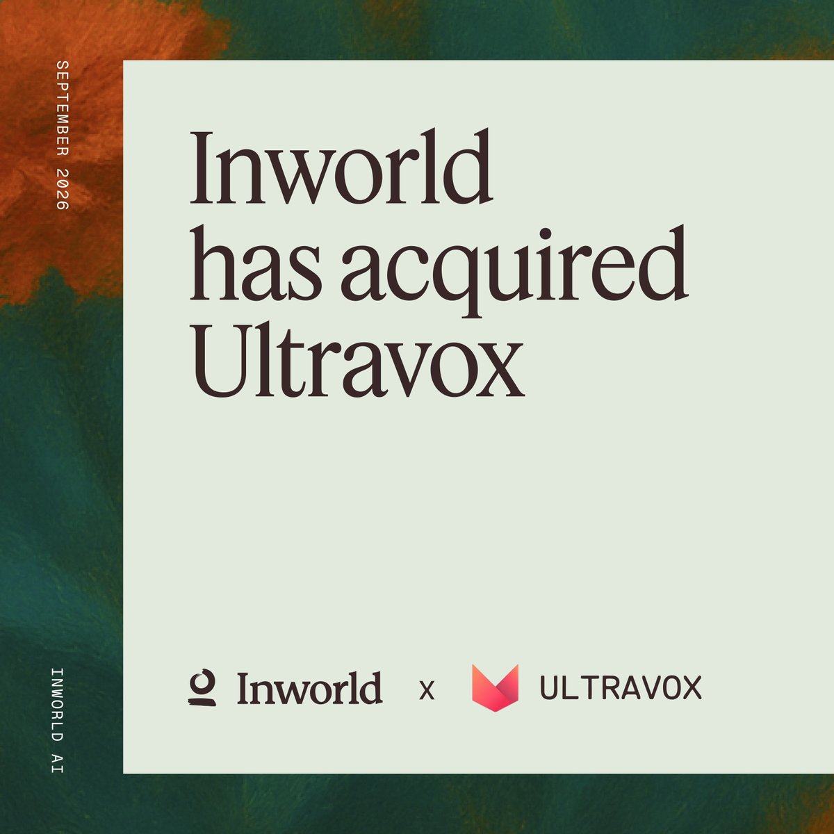 ultravox_dot_ai's tweet photo. We’re excited to announce that Ultravox is now part of @inworld.

We’ve worked closely with Inworld for over a year through our text-to-speech partnership. We share a focus on real-time AI at scale, and that collaboration showed us how much more we could build together.

Read more: https://t.co/vWNNDkatdM