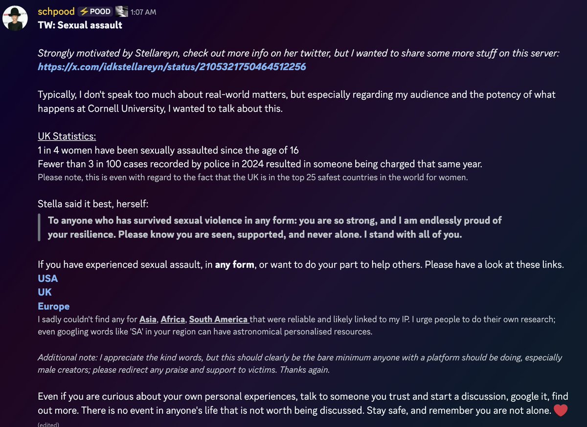 Schpood_updates's tweet photo. [🔔 | updates] TW // SA 

thought it'd be best to share this here as well :) from schpood in the discord. https://t.co/UbzU2DrZ9F