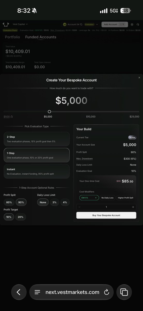Garrett_Trades's tweet photo. @champagneszn777 @VestExchange I was doing these, I also use 50% size for entry and just scalp to pass https://t.co/qfrTUJHqHm