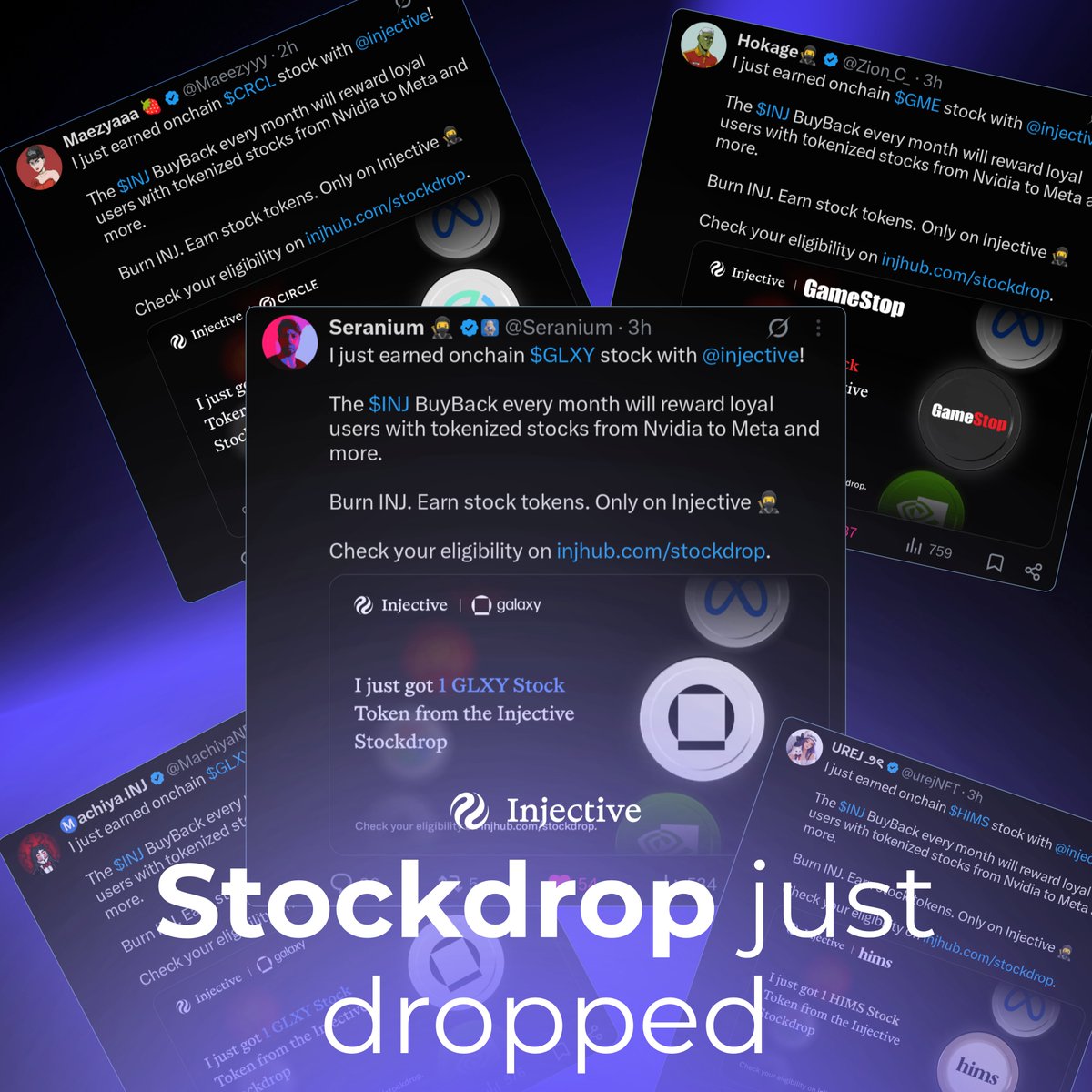 honeybhau52's tweet photo. नमस्ते दोस्तों 🙏🏻

Injective Stockdrop officially live हो गया है और yup, इससे $INJ Community BuyBack में हिस्सा लेने वालों के लिए एक और reward जुड़ गया है

अगर आपने Community BuyBack में हिस्सा लिया है तो आपका committed INJ पहले की तरह burn होगा और आप ecosystem revenue share के लिए भी eligible रहेंगे

➥ लेकिन अब एक और reward भी है

हर participating address को Robinhood Chain पर 1 random tokenized stock मिलेगा। आपने कितना INJ commit किया था उससे कोई फर्क नहीं पड़ेगा

आपको NVIDIA, Meta जैसी companies के tokenized stocks मिल सकते हैं

मेरे कई colleagues को SNAP, CRCL, GML, GLXY वगैरह मिले हैं

Interesting part ये है कि Community BuyBack अब तक 7.2M+ INJ burn कर चुका है

तो आपको जो stock मिला है उसे comment में drop करना मत भूलना 👇🏻