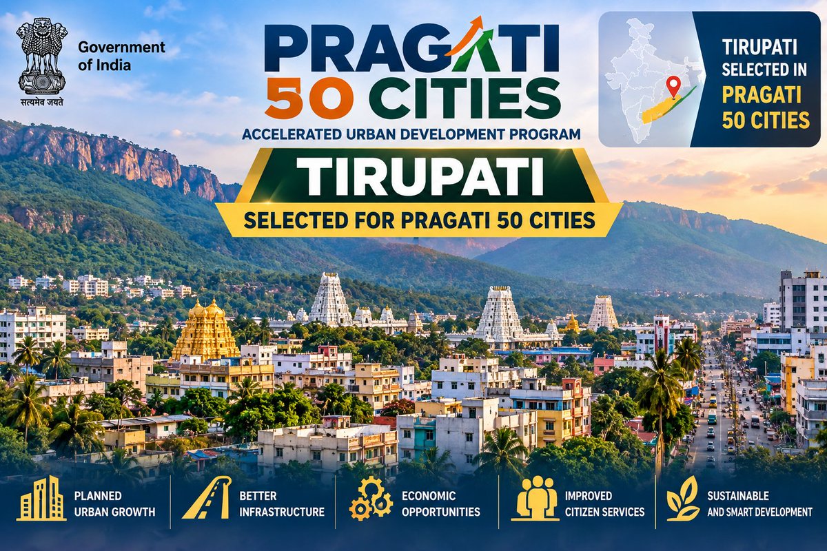 Rajkumar_Tpt's tweet photo. Tirupati is among the PRAGATI 50 Cities selected by Union. But the city covering only about 25 sq. km, how much development can we realistically expect? Tirupati urgently needs wider urban expansion for development
@ncbn @naralokesh @PawanKalyan @GreaterTirupati @AndhraNexus https://t.co/gRG63rB5cu