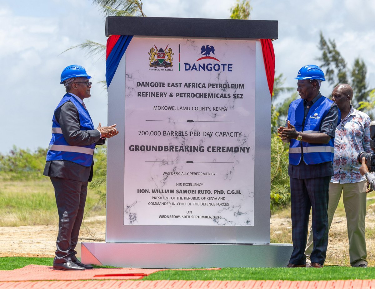 WilliamsRuto's tweet photo. Together with my brother Aliko Dangote, presided over the groundbreaking ceremony of the Dangote East Africa Petroleum Refinery, a KSh2.2 trillion ($16 billion) mega project set to transform the energy and industrial landscape of Kenya and the region. https://t.co/Vzfexck0fw