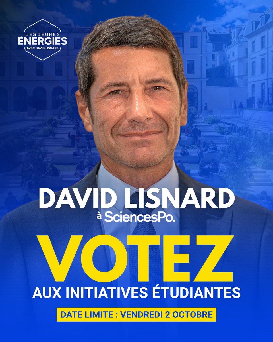 JeunesEnergies's tweet photo. 🎓 Étudiants à Science Po, faites rentrer les idées de @davidlisnard ! 🗳️

⏰ Dès maintenant, et jusqu’à ce vendredi à 12h, votez pour que le projet de @nouv_energie devienne une alternative à portée des étudiants. 🇫🇷

⚡️ Choisissez la liberté : https://t.co/xatYKane96 https://t.co/IQVYYqGBXg
