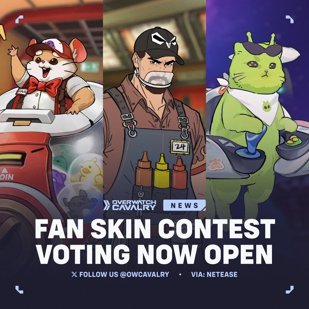 OWCavalry's tweet photo. Public Voting Opens for #Overwatch Fan Skins 🎨

Over 200 fan-made concepts inspired by the theme "What if the Omnic Crisis never happened?" have entered the public voting stage in China.

✨ Winning entries could appear in-game! https://t.co/QPOEmNWs0D
