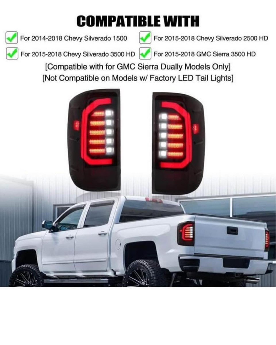 gmc_chevy_parts's tweet photo. Clidr LED Tail Light Lamp Assembly for 2014-2018 Chevy Silverado 1500/2015-2018 Chevy Silverado 2500HD 3500HD Taillight with Reverse Light Driver &amp; Passenger Side

Never used just made sure they worked , plug and go no need to change anything

#gmc #buick #obs #chevysilverado https://t.co/pllOE4ZEBO