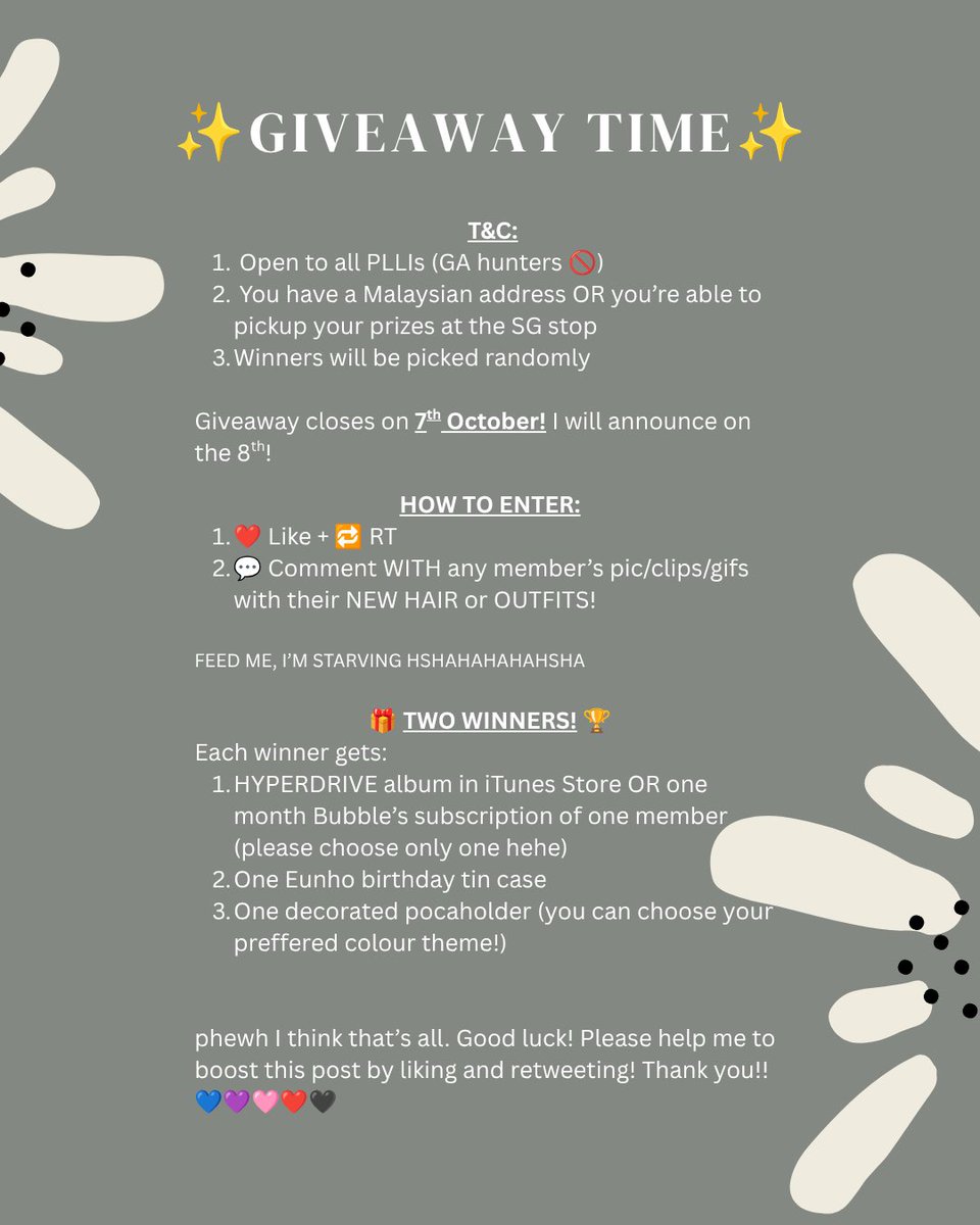 plliscomeback's tweet photo. ✨GIVEAWAY TIME✨

Please read carefully and all the best! 😊

Help me to boost this post by liking and retweeting!! Thank you!! 🏁🏎️💨 https://t.co/1wV4RAWUaH