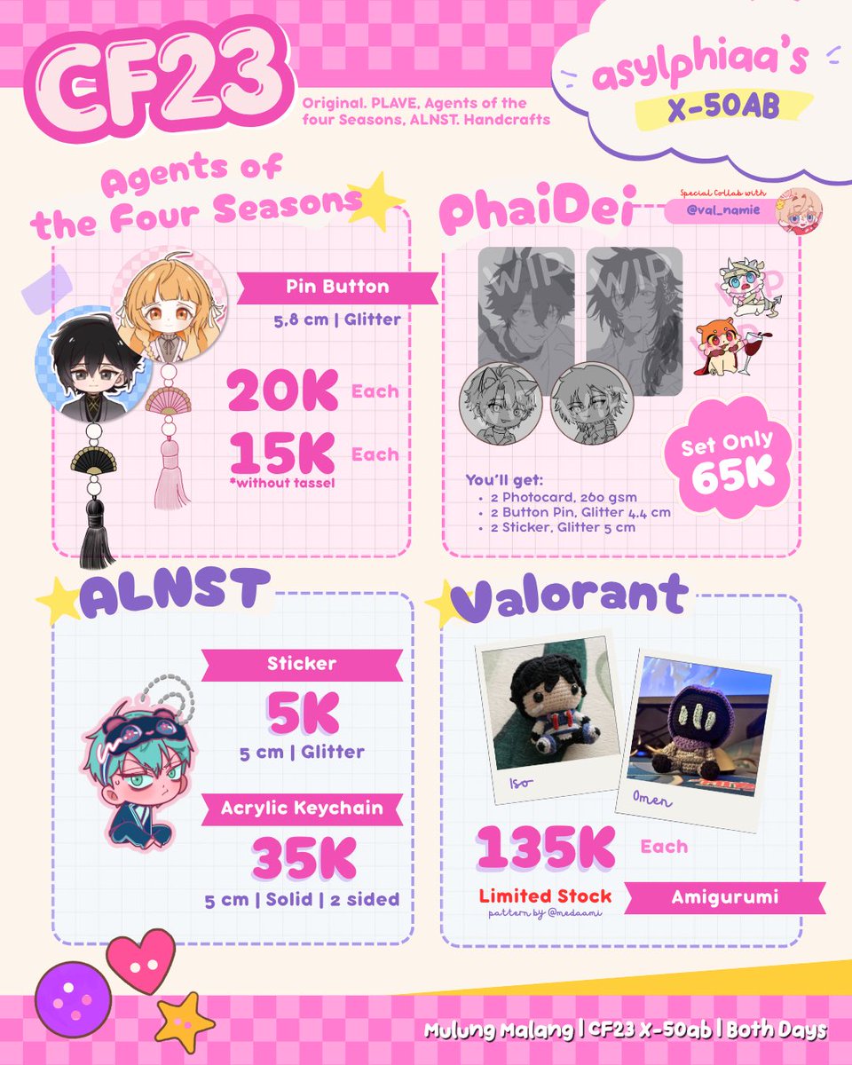 Asylphiaa's tweet photo. 💖 PLAVE, Spiderverse, Agents of the Four Seasons, HSR PhaiDei, ALNST Till, Valorant

#comifuro23 #comifuro #cf23catalogue #CF23

(3/4) https://t.co/0o8SFJNdJd