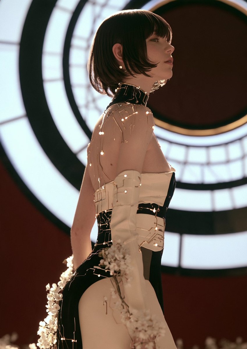 usamiko286's tweet photo. Where the Circuit Blooms
Light travels across her skin like a quiet circuit, meeting white blossoms along the way. Between pulse and petal, the body becomes a place where technology learns the patience of living things again.
#FloralCircuitry #QuietReconstruction https://t.co/asHuIhwGYB