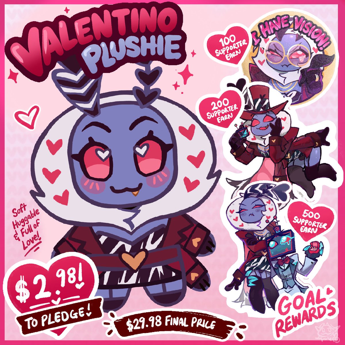 KiingKuro's tweet photo. Valentino Plushie! 🦋💕 #HazbinHotel

Ever wanted to cuddle your favorite purple pimp? Well you can! We need at least 100 supporters so this little guy can be made :3

I hope you love the cutie much as I do, The campaign will be open until October 20th Support below!! 💘 https://t.co/P3w7UQEX6v