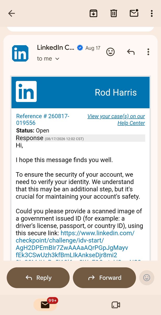 Roosevelt86's tweet photo. @LinkedInHelp  RodHarris16@gmail.com cannot access my account due to persona error. Please advise https://t.co/T9vIONH71Z