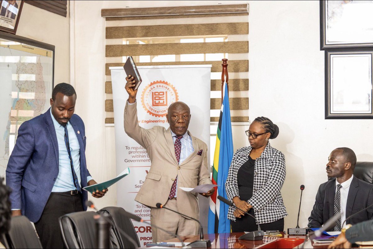 UIPE_Uganda's tweet photo. #Congratulations to the newly appointed board members of @ERBUganda 

1. Prof. Eng. Alinaitwe Henry Mwanaki - Chairman 
2. Eng. Kayanga Joan D. Mutiibwa
3. Eng. Tutu Cara Tibaleka 
4. Eng. Dr. Namuli Rachel
5. Eng. Magezi Benon Denis
6. Col. Eng. Namudongo Robert
7. Eng. Magembe Kenneth 
8. Eng. Namugera Ronald - Registrar

We wish you a successful term

#ForEngineeringExcellence
#UIPEUpdates #EngineeringExecellence #Congs