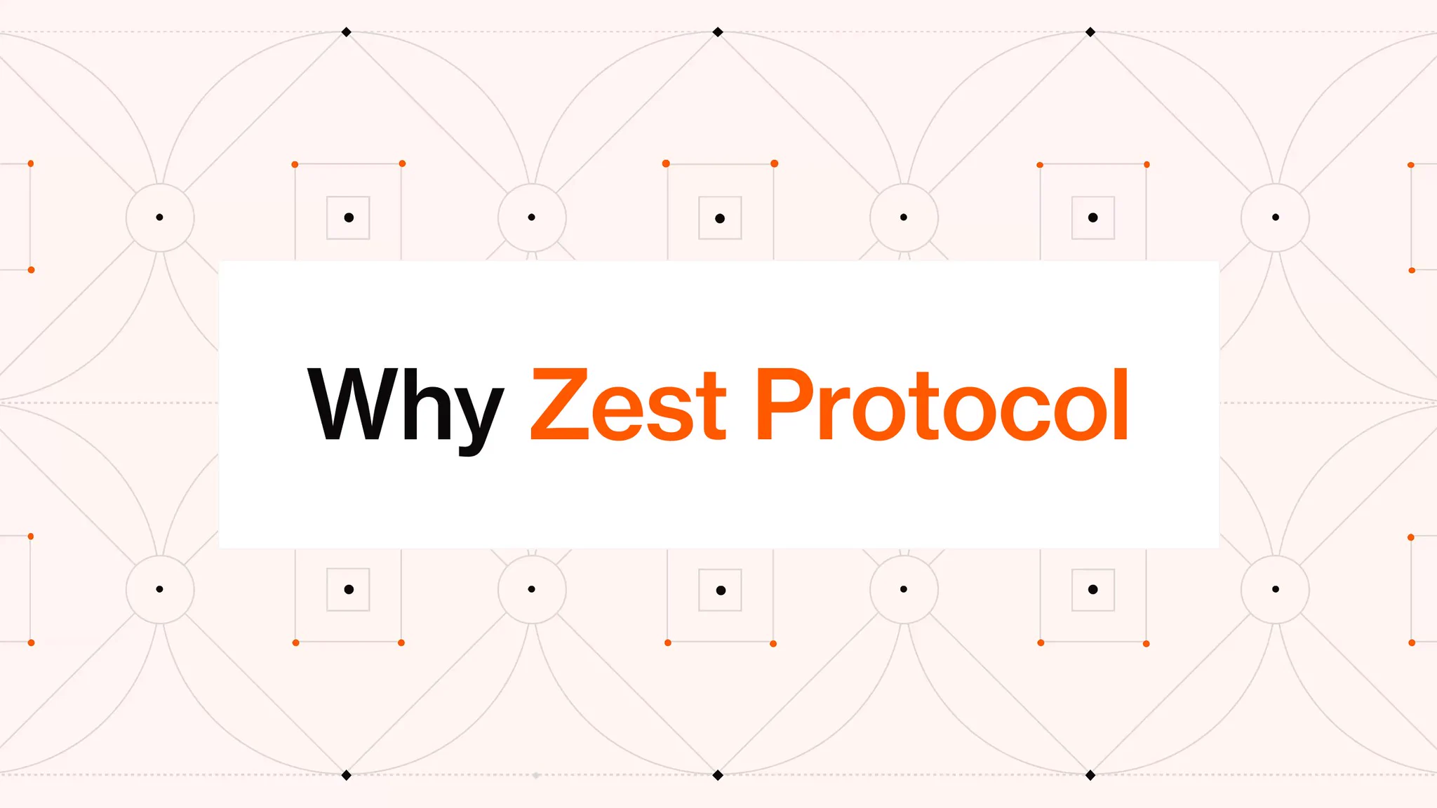 Text emphasizes "Why Zest Protocol" against a geometric design of lines and dots, suggesting a focus on innovation or technology.